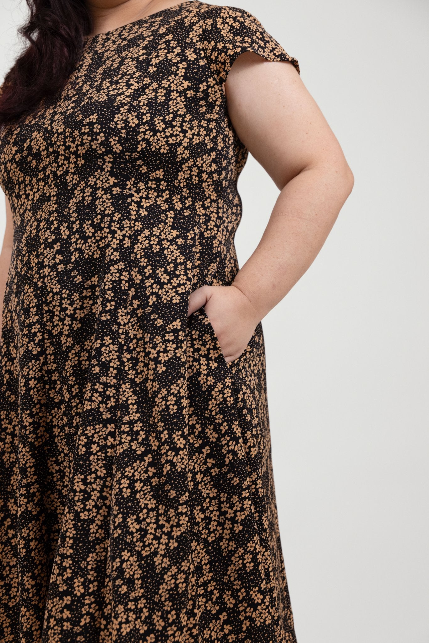 Tan Floral A-Line Dress
