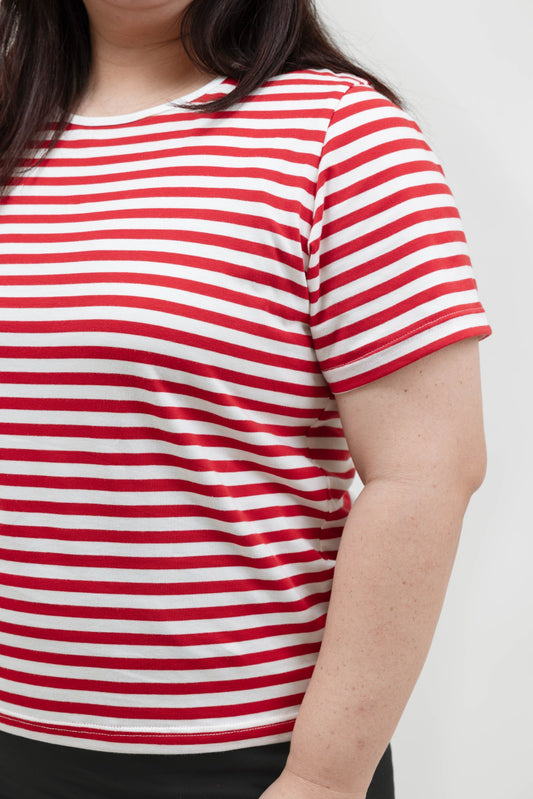 Classic Red & White Striped Crew Neck Tee