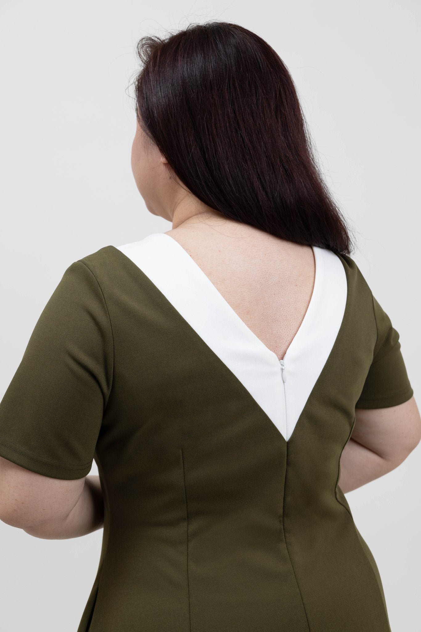 Olive Green Colour Bloc A-Line Dress