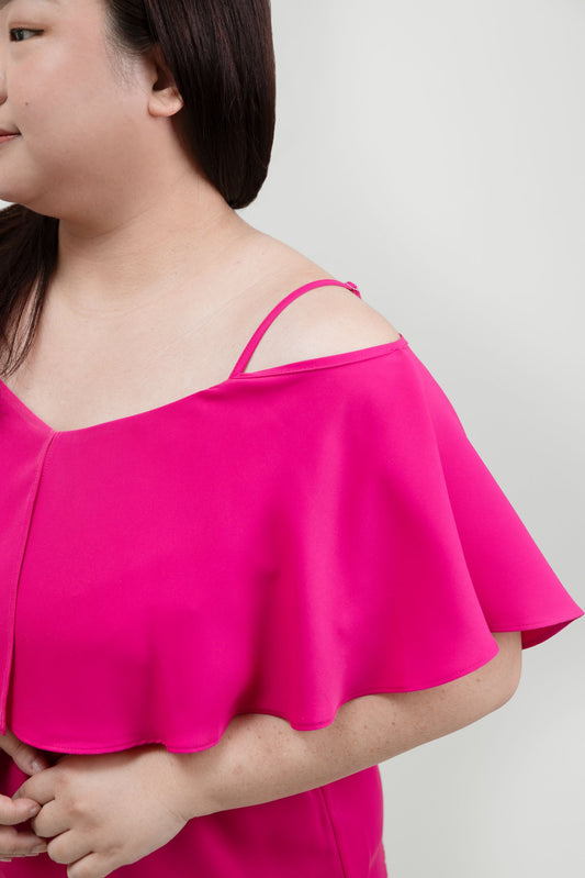 Fushia Cold Shoulder Ruffle Top