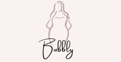 Outline of a woman wearing a dress with the brand name 'Bubbly' below on a white background