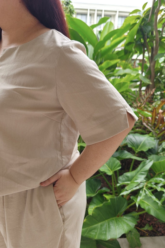 Beige Relaxed Short Sleeve Top - Bubbly