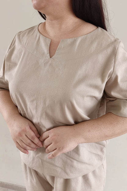 Beige Relaxed Short Sleeve Top - Bubbly