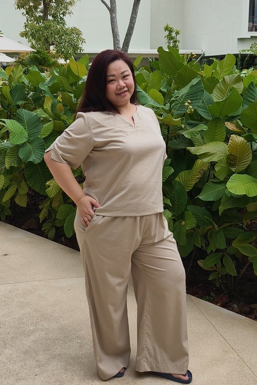Beige Wide Leg Pants - Bubbly