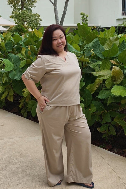 Beige Wide Leg Pants - Bubbly