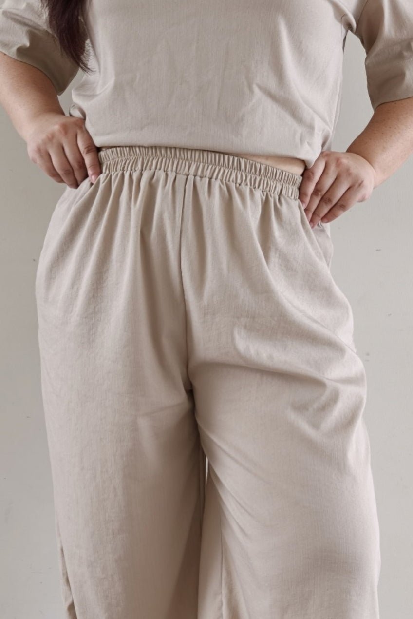 Beige Wide Leg Pants - Bubbly
