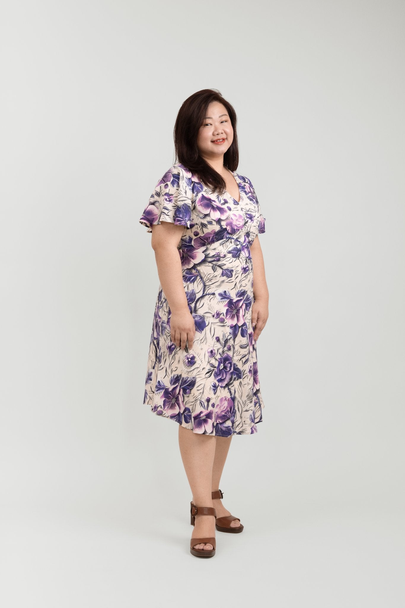 Bias Cut Orchid Floral Dress - Bubbly