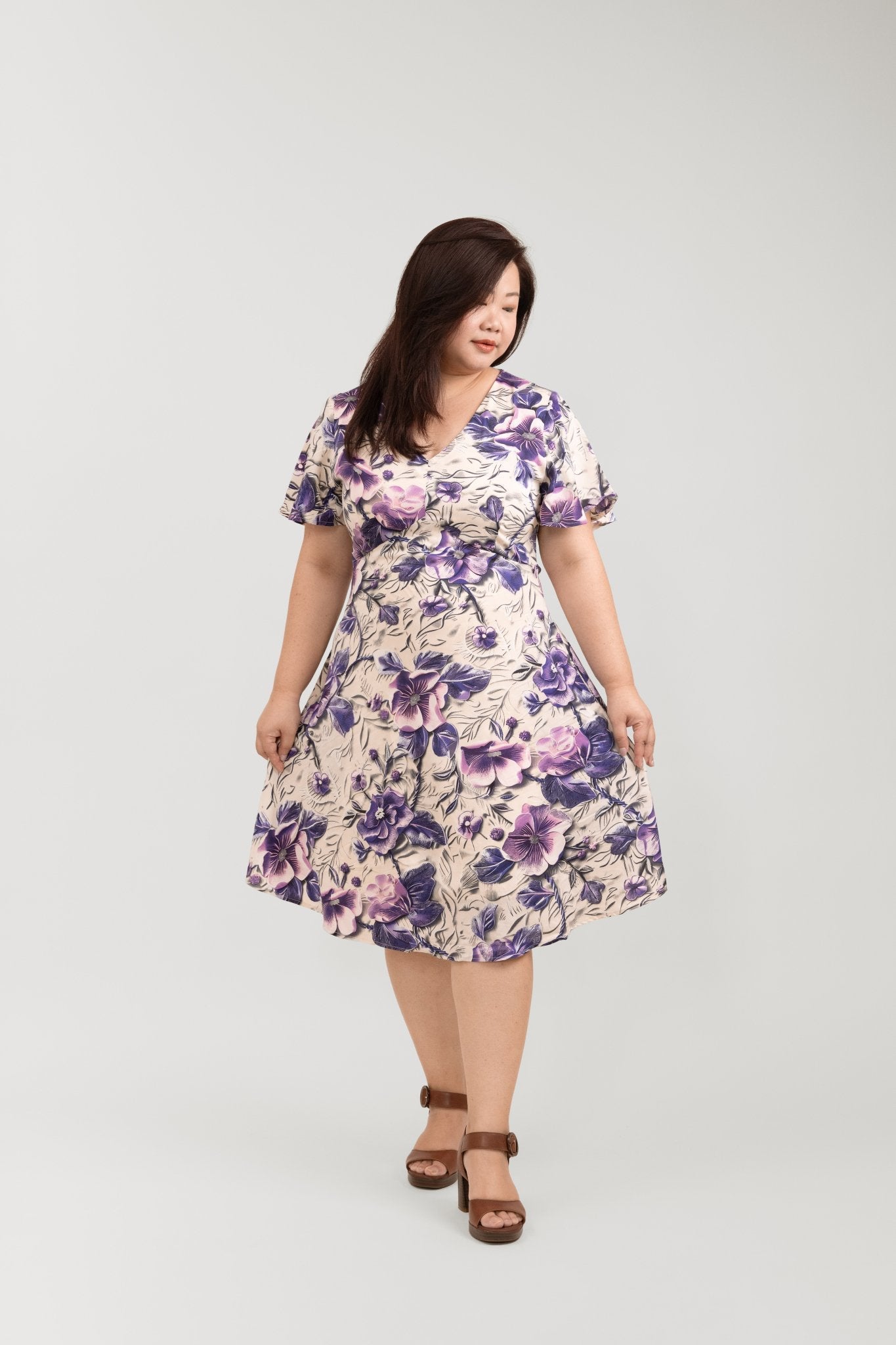 Bias Cut Orchid Floral Dress - Bubbly