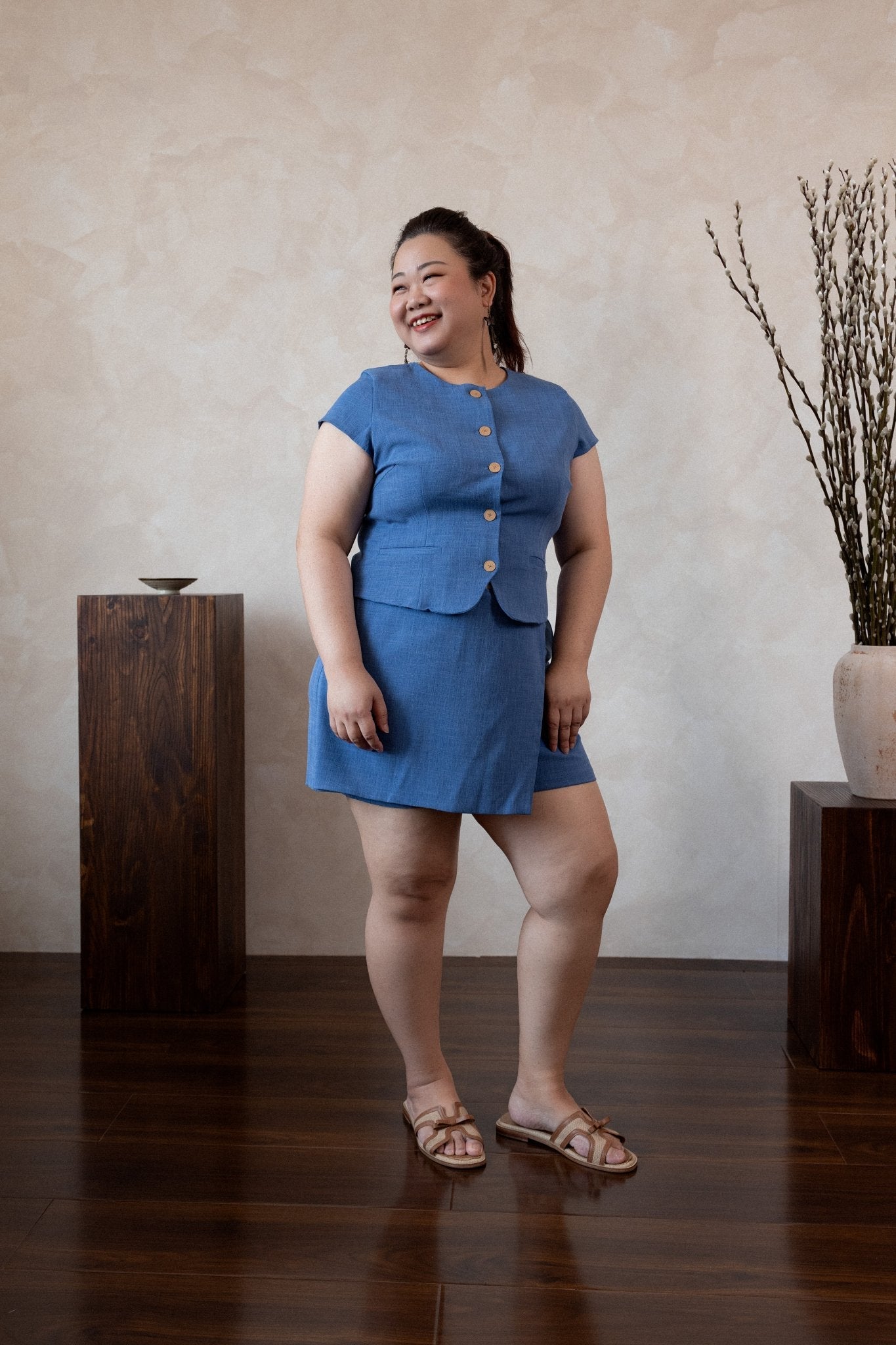 Blue Linen - Blend Vest Top - Bubbly
