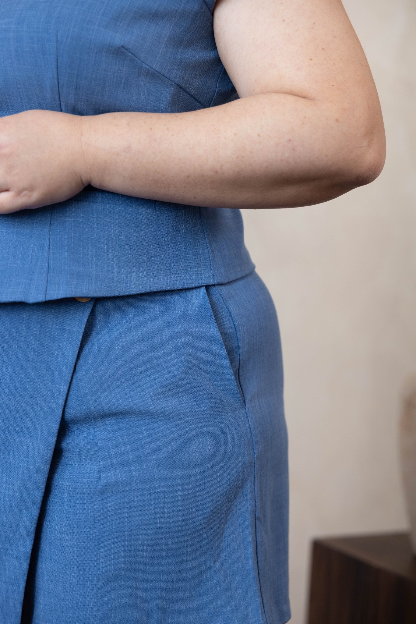 Blue Linen‑Blend Wrap Skorts - Bubbly