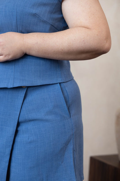 Blue Linen‑Blend Wrap Skorts - Bubbly