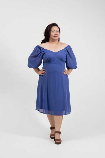 Dusty Blue Chiffon Midi Dress - Bubbly