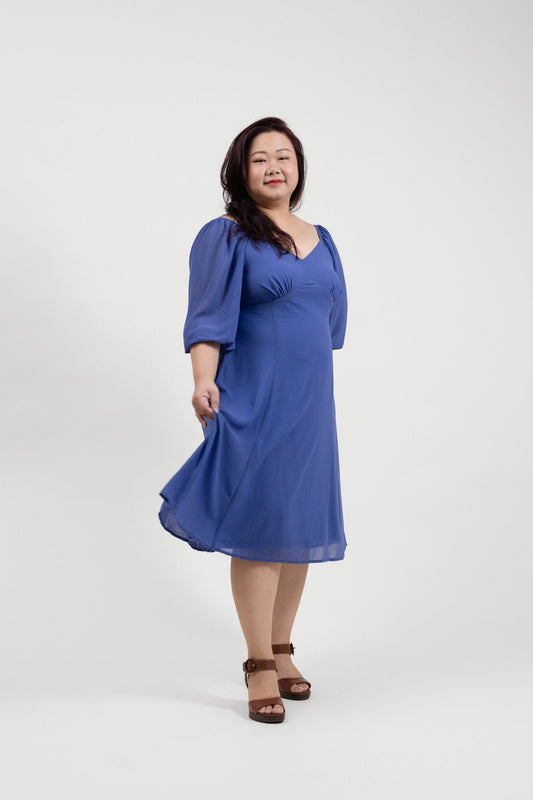 Dusty Blue Chiffon Midi Dress - Bubbly