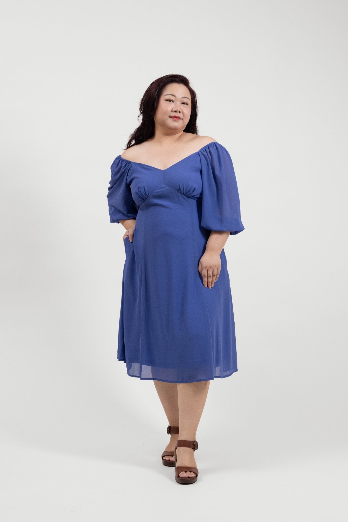 Dusty Blue Chiffon Midi Dress - Bubbly