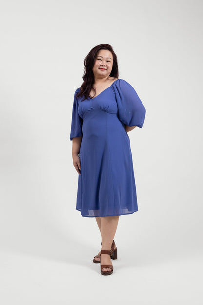 Dusty Blue Chiffon Midi Dress - Bubbly