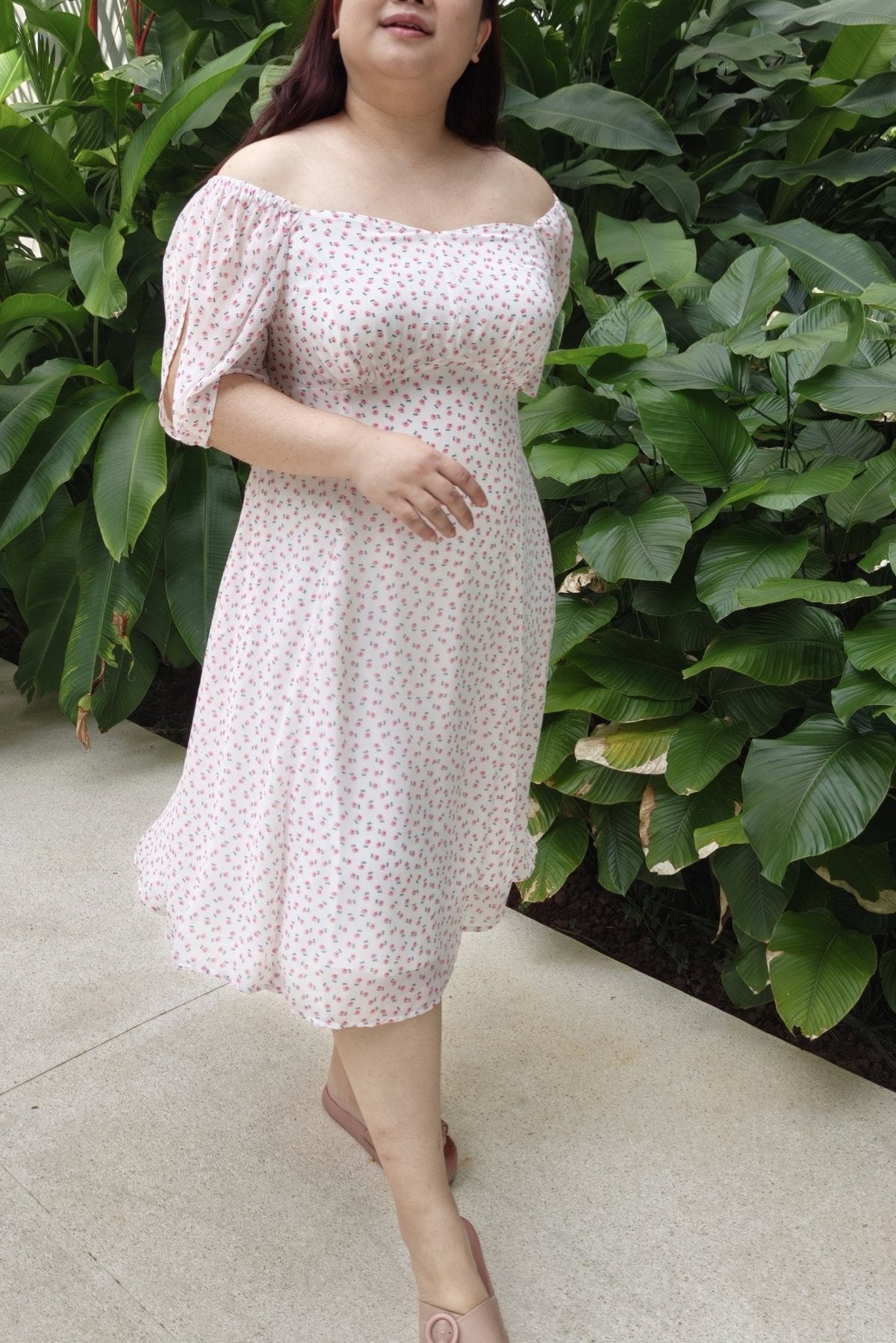 Floral Spilt Sleeve Chiffon Dress - Bubbly