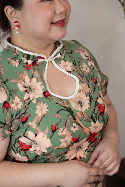 Floral Spring Qipao Dress with keyhole neck - Bubbly