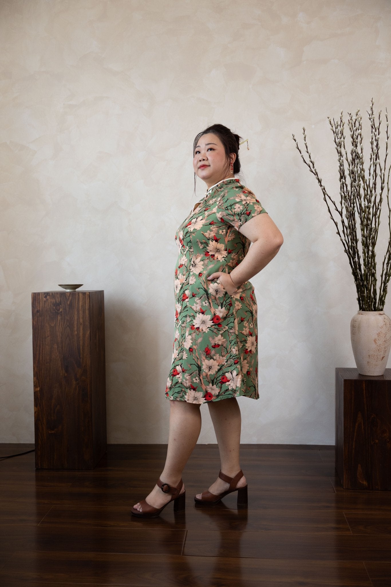 Floral Spring Qipao Dress with keyhole neck - Bubbly
