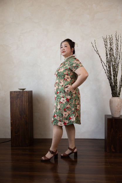 Floral Spring Qipao Dress with keyhole neck - Bubbly