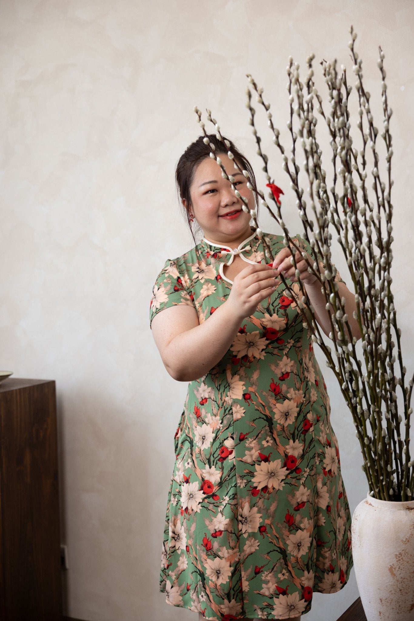 Floral Spring Qipao Dress with keyhole neck - Bubbly