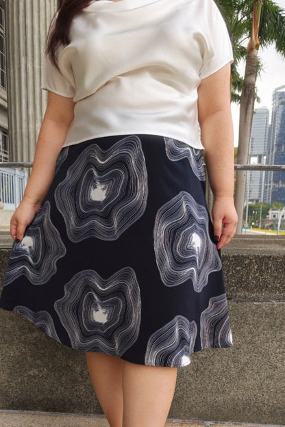 Navy Abstract A - Line Midi Skirt - Bubbly