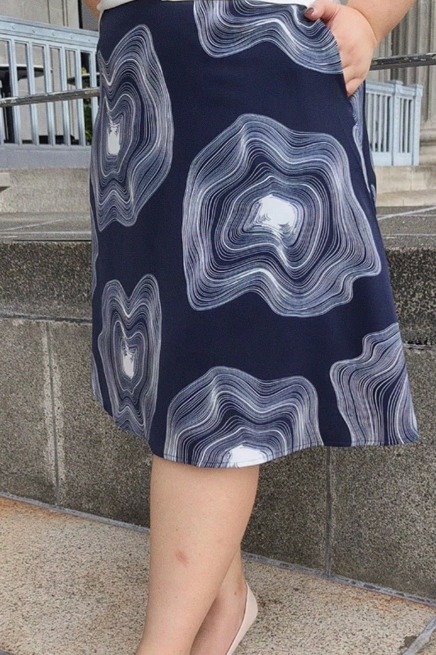 Navy Abstract A - Line Midi Skirt - Bubbly
