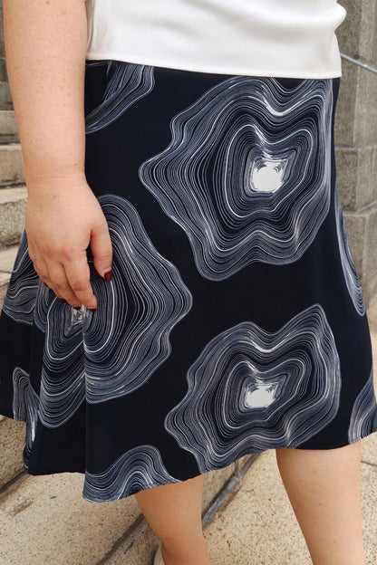 Navy Abstract A - Line Midi Skirt - Bubbly