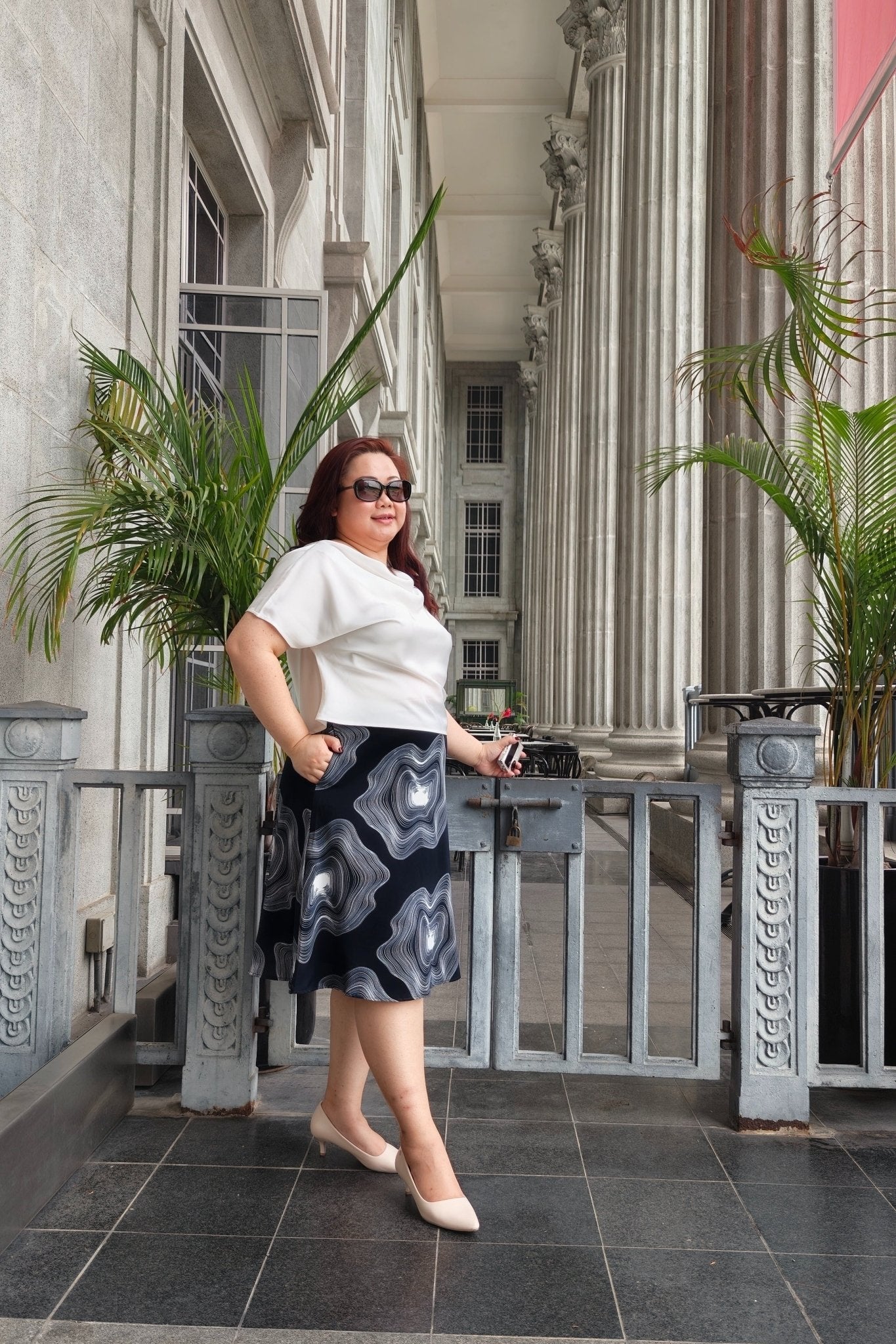 Navy Abstract A - Line Midi Skirt - Bubbly