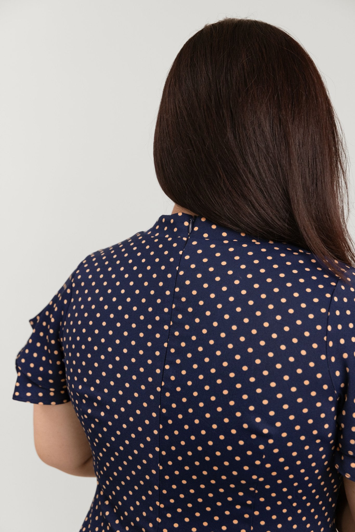 Navy Blue Midi Button Front Dress with Polka Dots - Bubbly