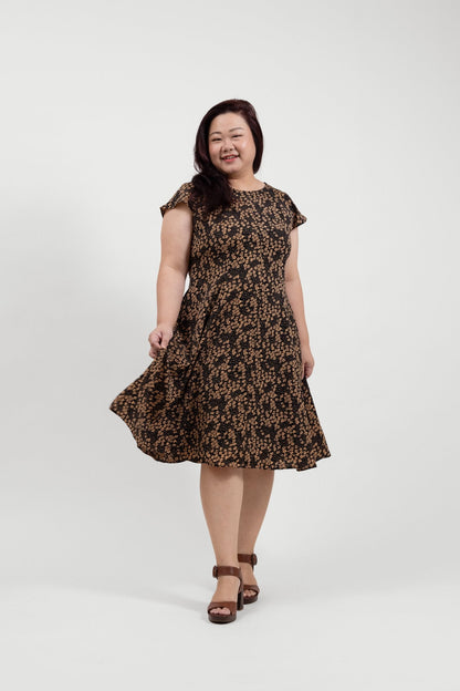 Tan Floral A - Line Dress - Bubbly