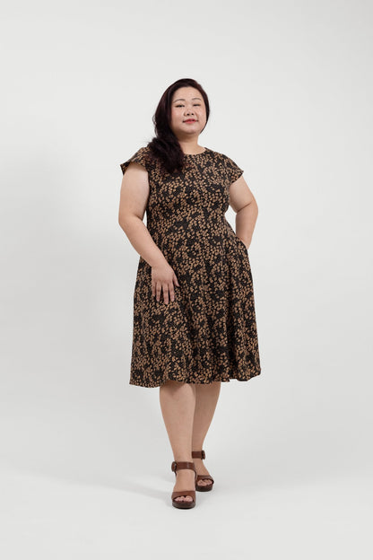 Tan Floral A - Line Dress - Bubbly