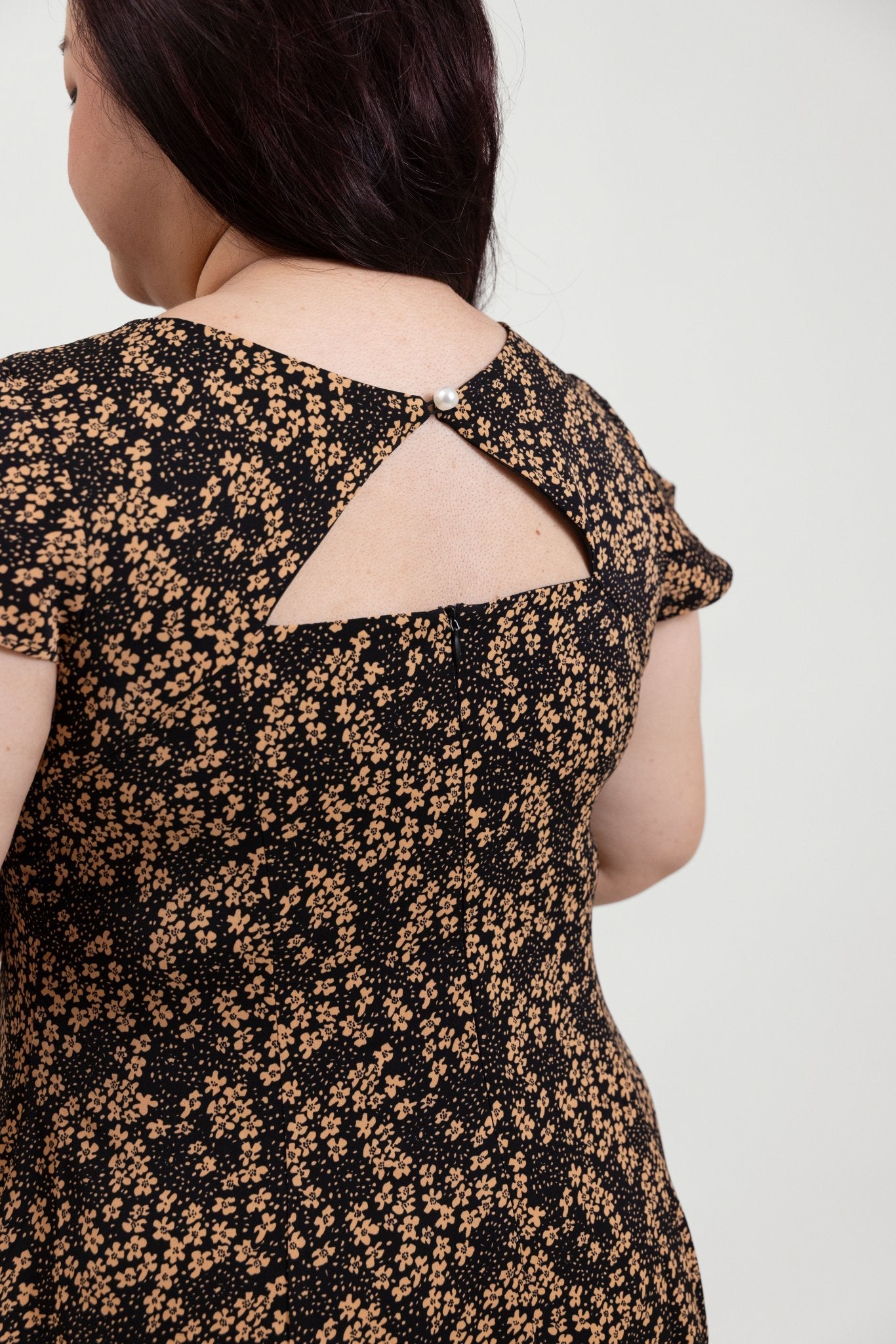 Tan Floral A - Line Dress - Bubbly