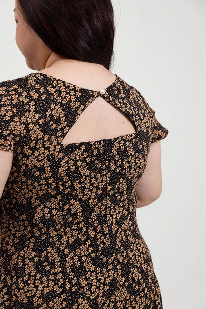 Tan Floral A - Line Dress - Bubbly