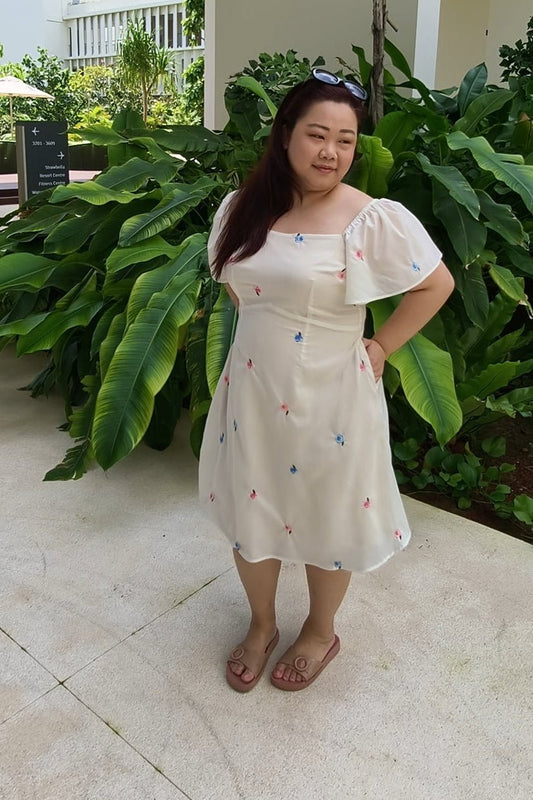 White Embroidered Floral Dress - Bubbly