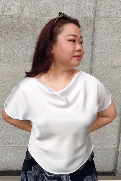 White Satin Cowl Neck Blouse - Bubbly